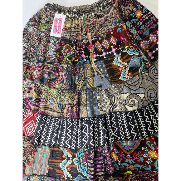 Mixed-Patchwork maxi skirt with pockets- One Size - Picture 4 of 6